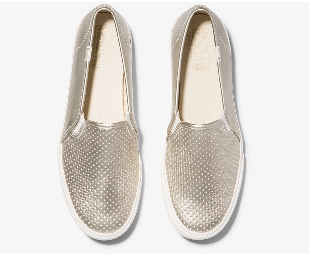 Slip Ons Keds Mujer Doradas - Double Decker Metallic - 982-XKOFDJ